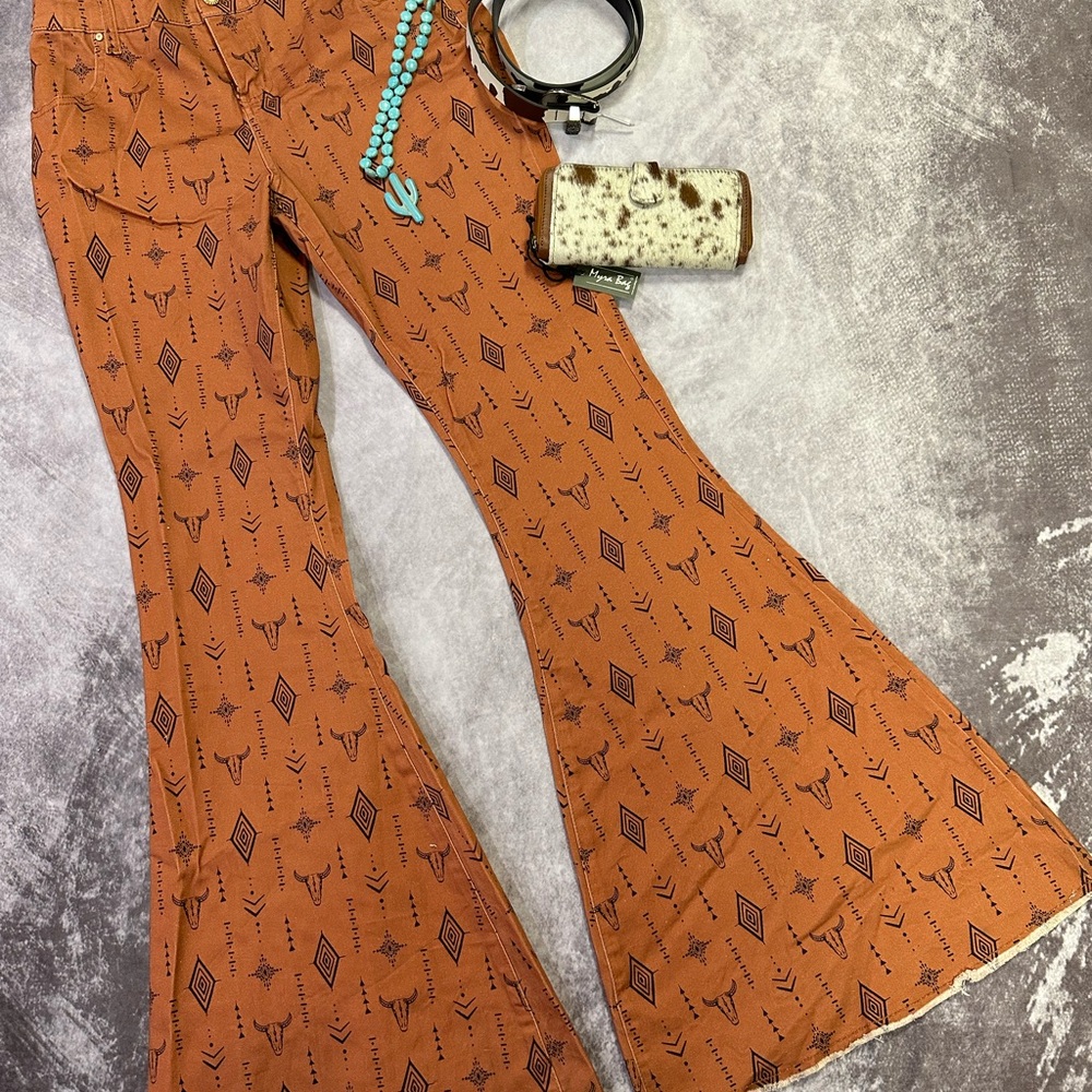 Western Print Super Flare Jeans